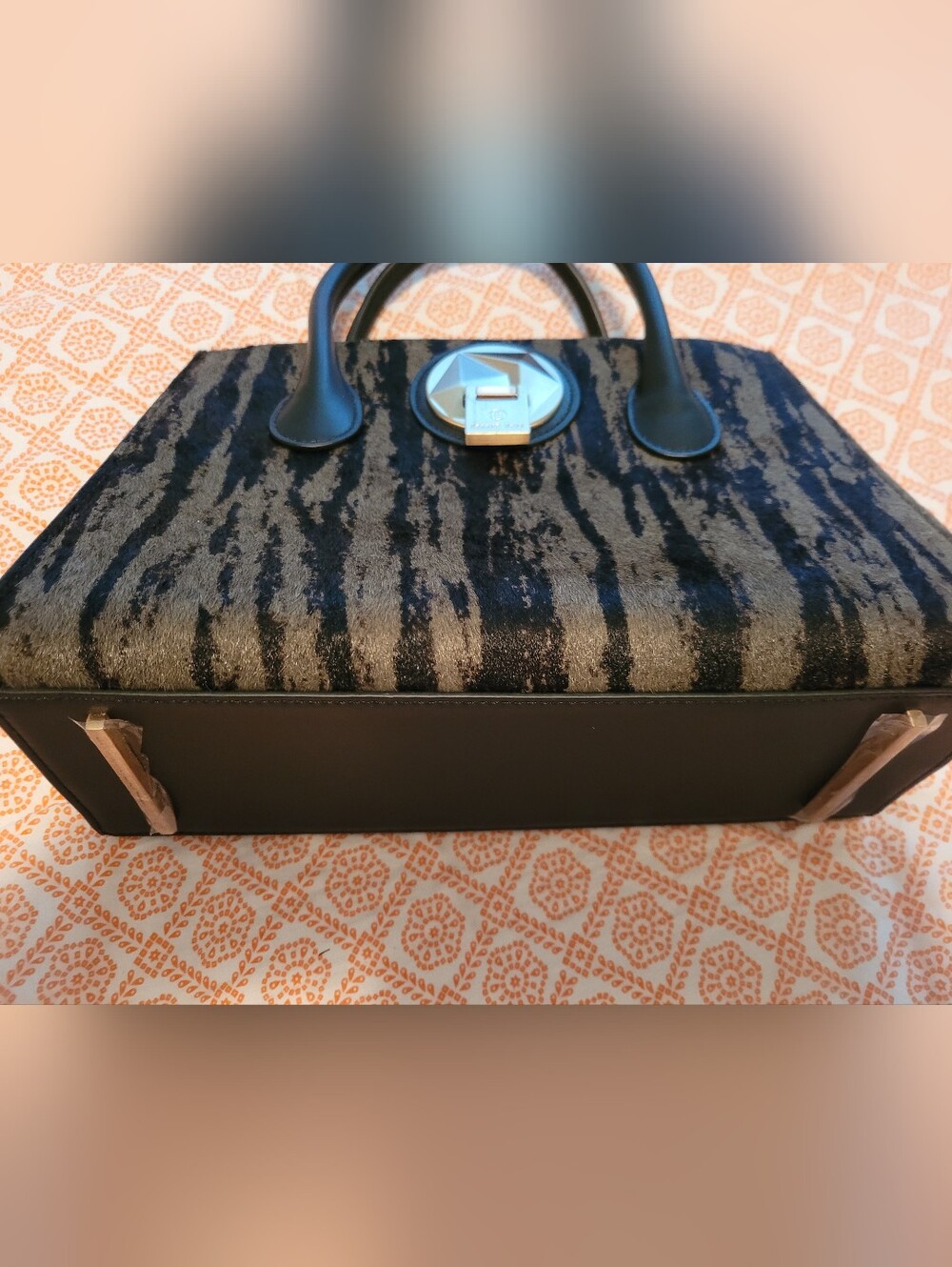 Celine Dion Black and Dark Olive Green Patterned Women's Satchel Bag - Picture 13 of 13